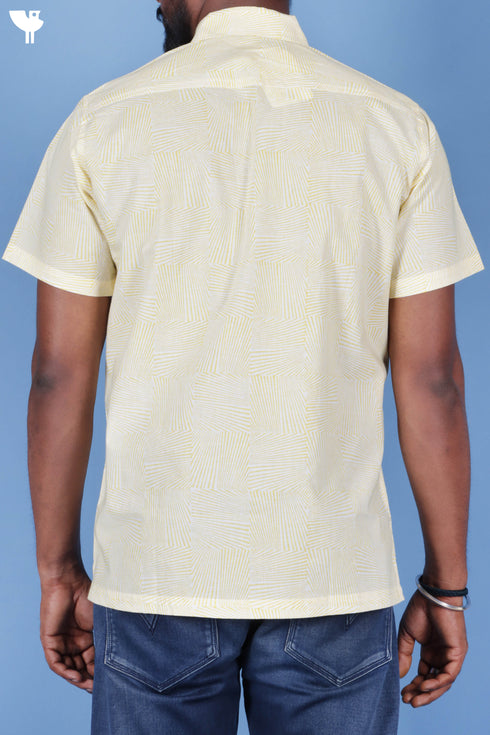 Cotton Men’s Half Sleeved Shirt In Block Print