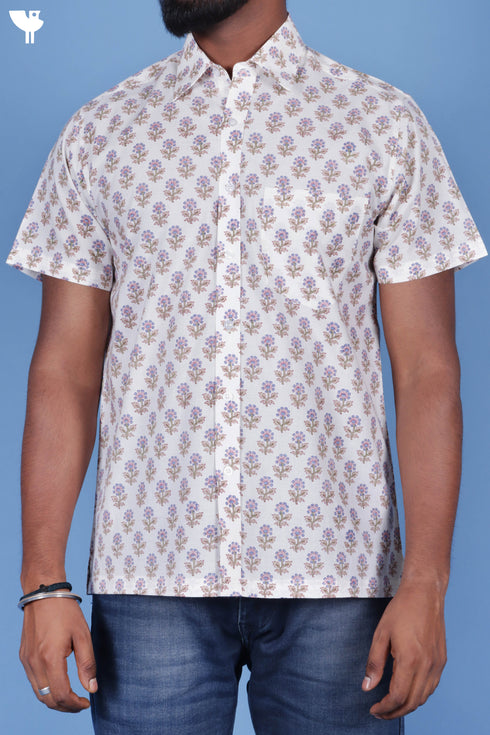 Cotton Men’s Half Sleeved Shirt In Floral Print