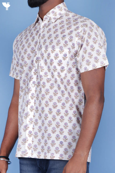 Cotton Men’s Half Sleeved Shirt In Floral Print