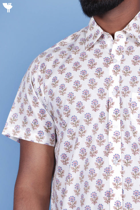 Cotton Men’s Half Sleeved Shirt In Floral Print