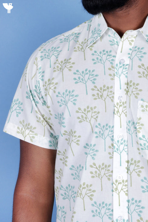 Regular Fit Cambric Cotton Men’s Half Sleeved Shirt In Block Print