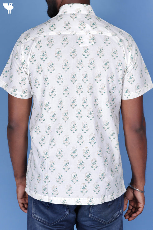 Regular Fit Cotton Men’s Half Sleeved Shirt In Block Print