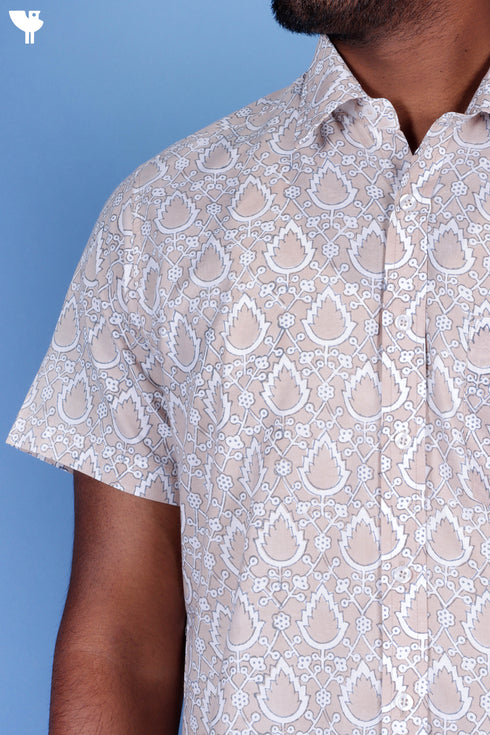 Regular Fit Cotton Men’s Half Sleeved Shirt In Block Print