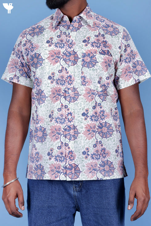 Cotton Men’s Half Sleeved Shirt In Block Print