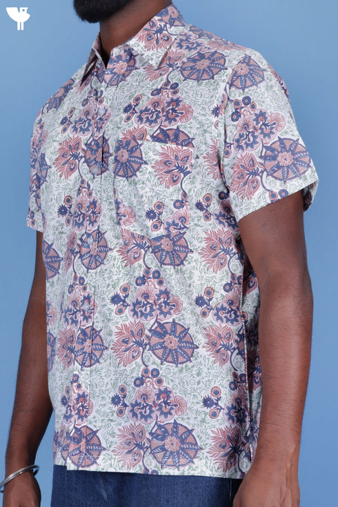 Cotton Men’s Half Sleeved Shirt In Block Print