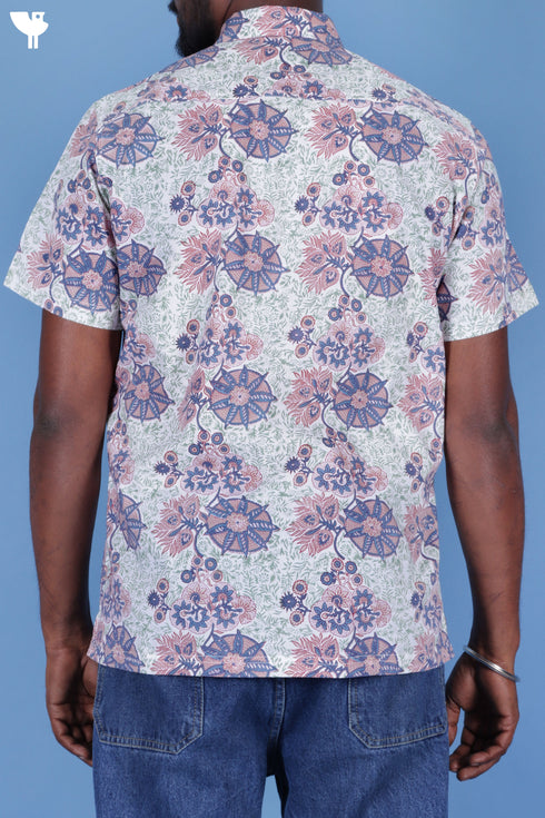 Cotton Men’s Half Sleeved Shirt In Block Print