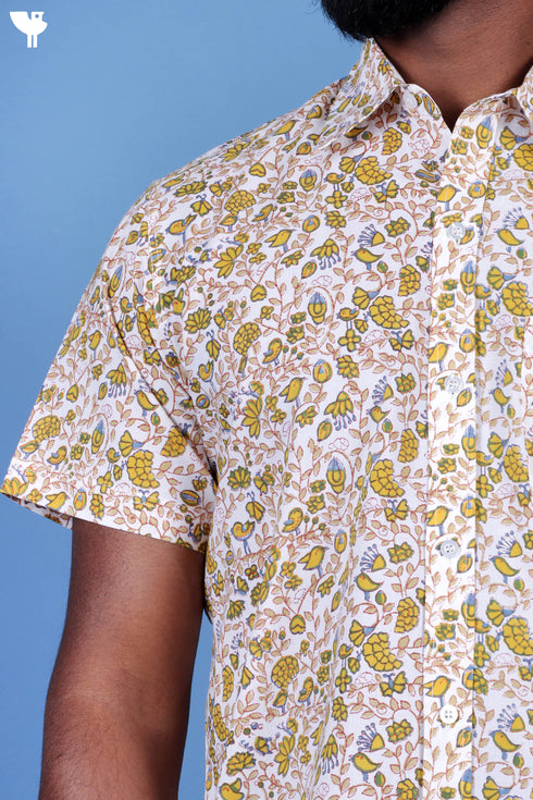 Cotton Men’s Half Sleeved Shirt In Block Print