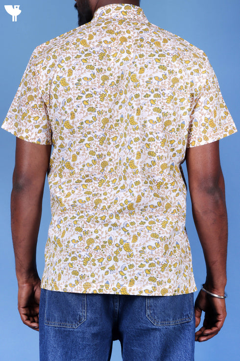 Cotton Men’s Half Sleeved Shirt In Block Print