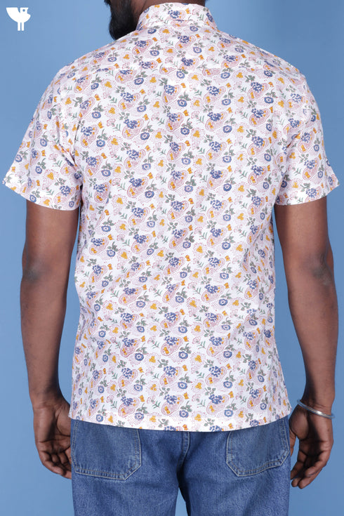 Regular Fit Cotton Men’s Half Sleeved Shirt In Floral Print