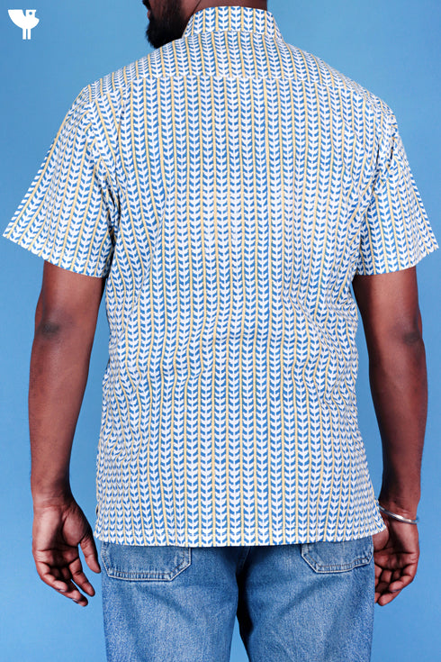 Regular Fit Cotton Men’sHalf Sleeved Shirt In Block Print