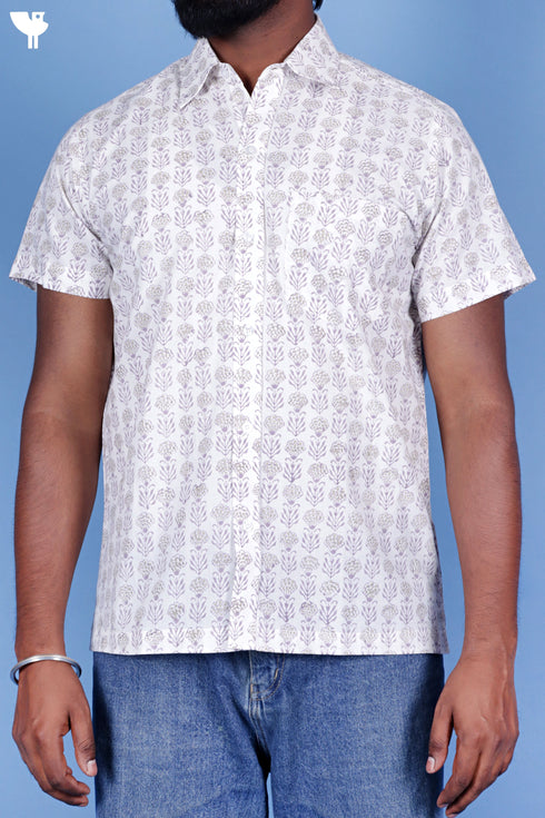 Regular Fit Cotton Men’s Half Sleeved Shirt In Block Print