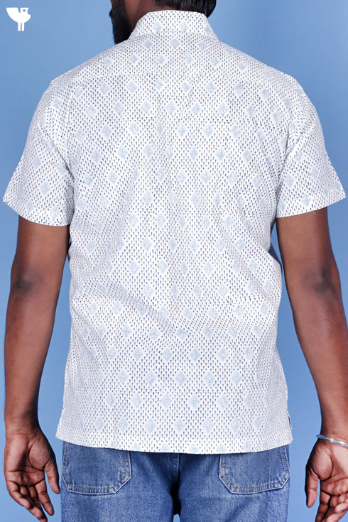 Regular Fit Cotton Men’s Half Sleeved Shirt In Block Print
