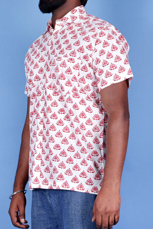Regular Fit Cotton Men’s Half Sleeved Shirt In Block Print