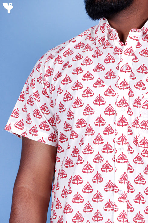Regular Fit Cotton Men’s Half Sleeved Shirt In Block Print