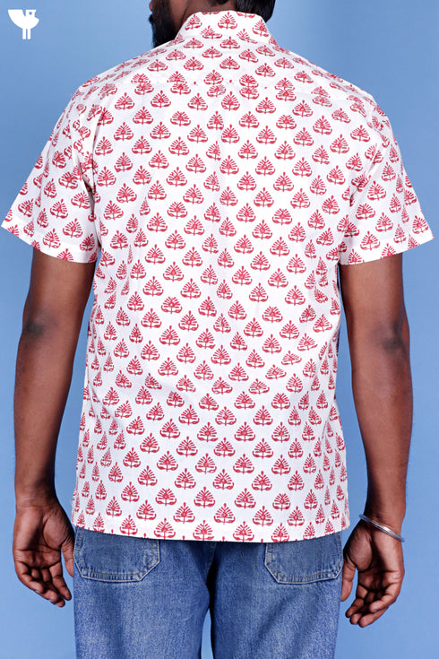 Regular Fit Cotton Men’s Half Sleeved Shirt In Block Print