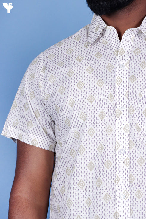 Regular Fit Cotton Men’s Half Sleeved Shirt In Block Print