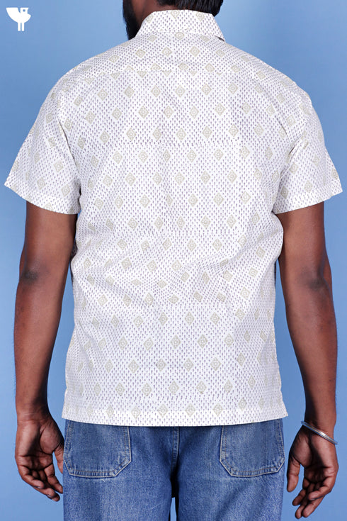 Regular Fit Cotton Men’s Half Sleeved Shirt In Block Print