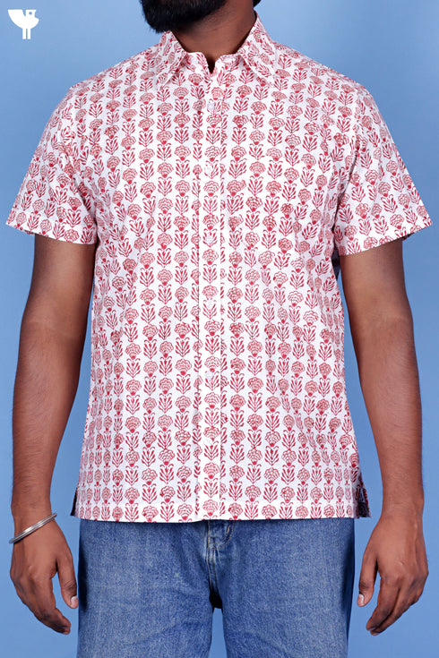 Regular Fit Cotton Men’s Half Sleeved Shirt In Block Print