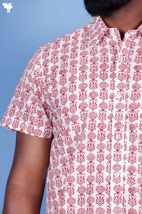 Regular Fit Cotton Men’s Half Sleeved Shirt In Block Print