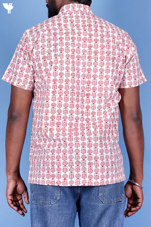 Regular Fit Cotton Men’s Half Sleeved Shirt In Block Print