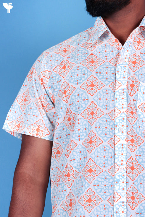 Regular Fit Cotton Men’sHalf Sleeved Shirt In Block Print