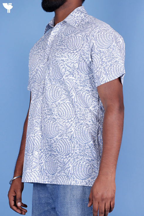 Regular Fit Cotton Men’s Half Sleeved Shirt In Block Print