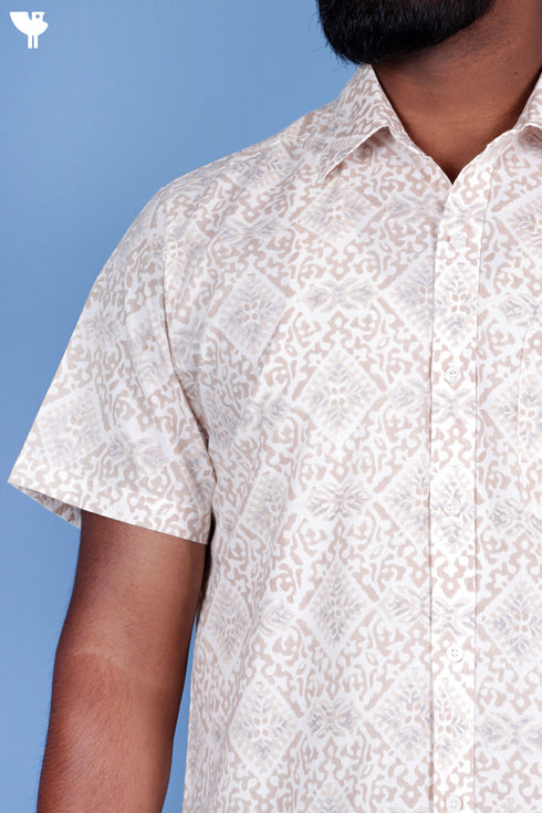 Regular Fit Cotton Men’s Half Sleeved Shirt In Block Print