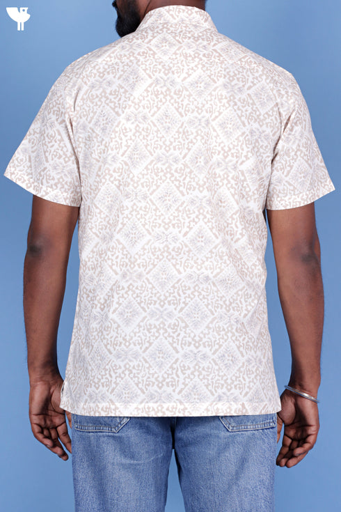 Regular Fit Cotton Men’s Half Sleeved Shirt In Block Print