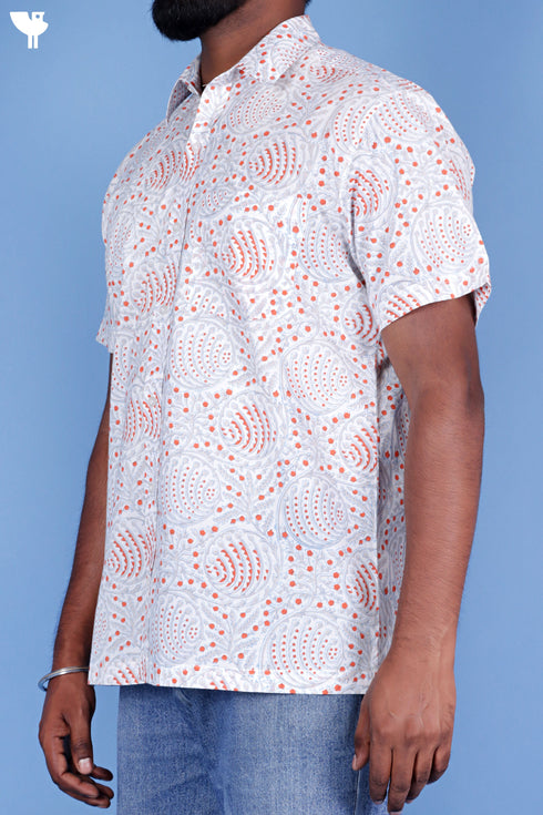 Regular Fit Cotton Men’s Half Sleeved Shirt In Block Print