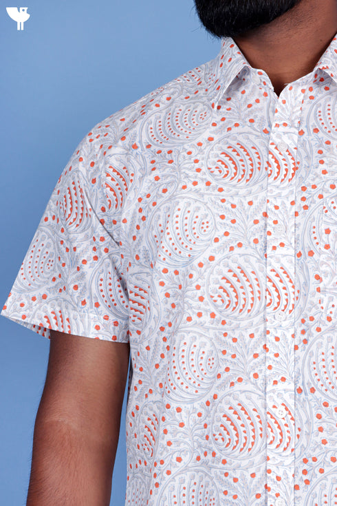 Regular Fit Cotton Men’s Half Sleeved Shirt In Block Print