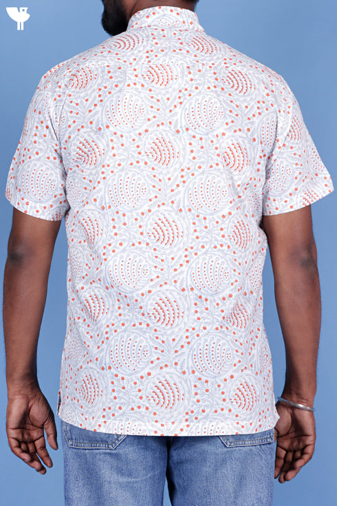 Regular Fit Cotton Men’s Half Sleeved Shirt In Block Print