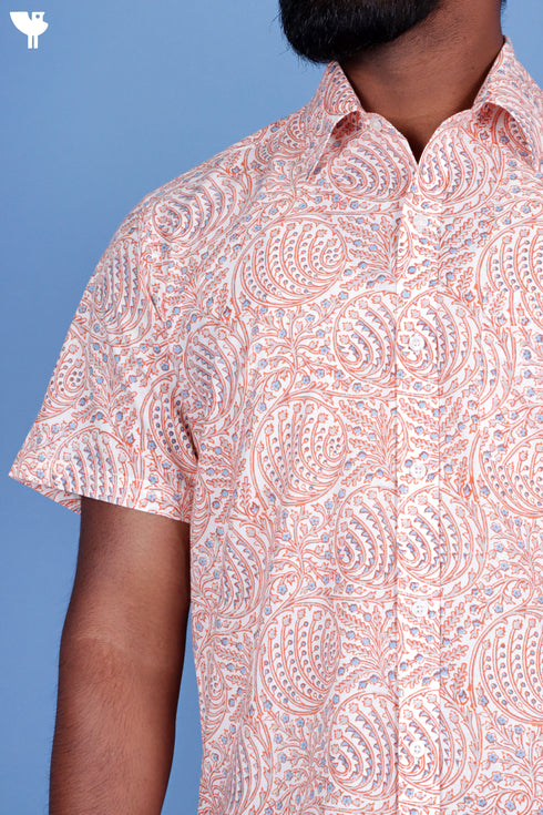 Regular Fit Cotton Men’s Half Sleeved Shirt In Block Print