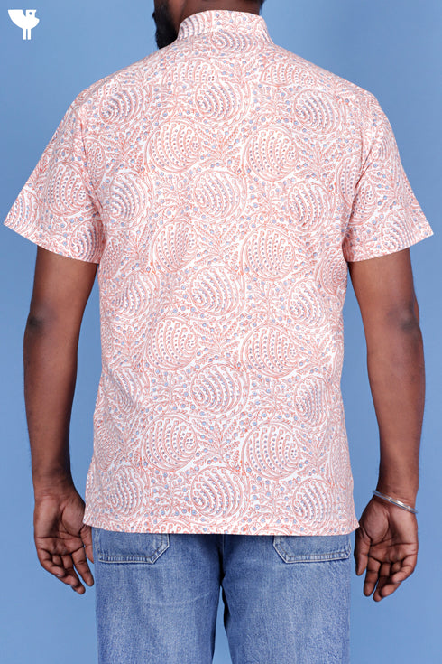 Regular Fit Cotton Men’s Half Sleeved Shirt In Block Print