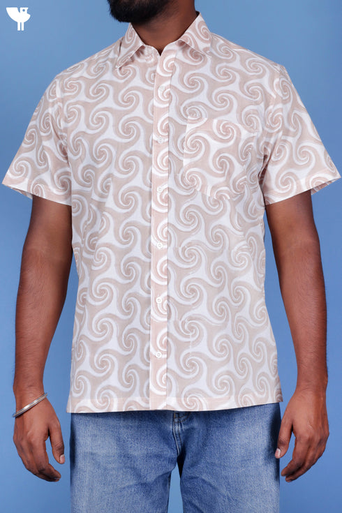Cotton Men’s Half Sleeved Shirt In Block Print