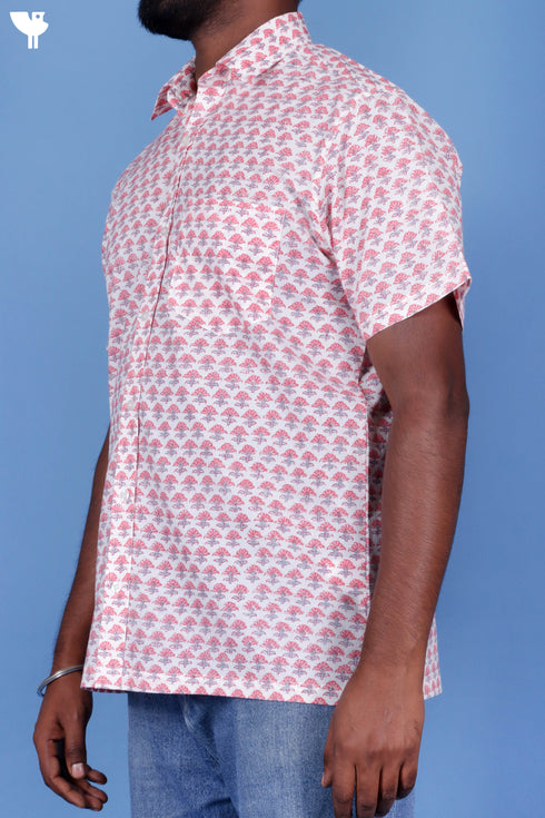 Cotton Men’s Half Sleeved Shirt In Block Print