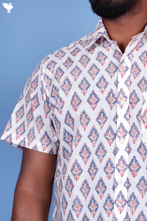 Cotton Men’s Half Sleeved Shirt In Block Print