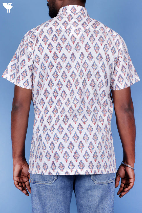 Cotton Men’s Half Sleeved Shirt In Block Print