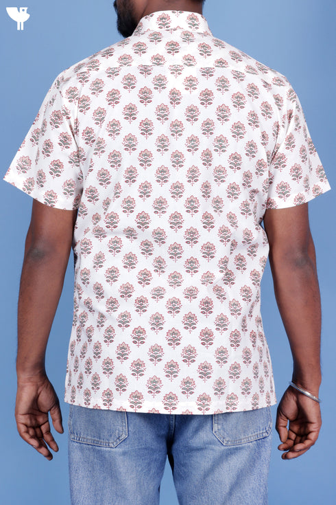 Cotton Men’s Half Sleeved Shirt In Block Print