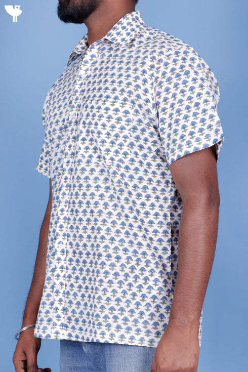 Cotton Men’s Half Sleeved Shirt In Block Print