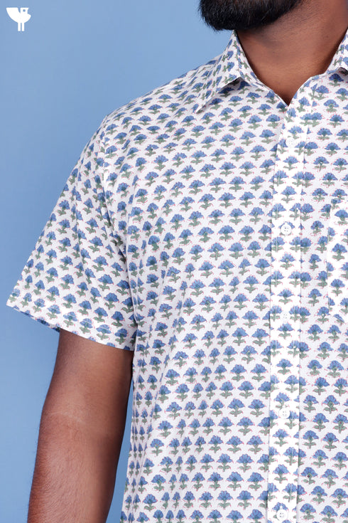 Cotton Men’s Half Sleeved Shirt In Block Print