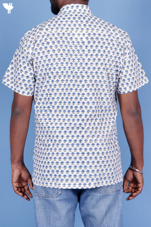 Cotton Men’s Half Sleeved Shirt In Block Print