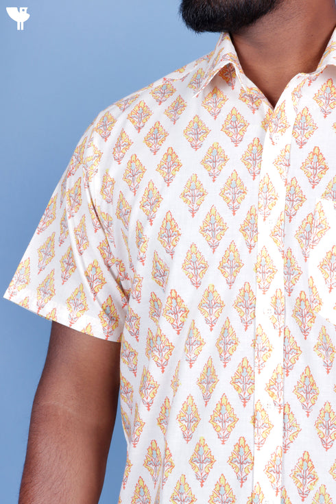 Cotton Men’s Half Sleeved Shirt In Block Print