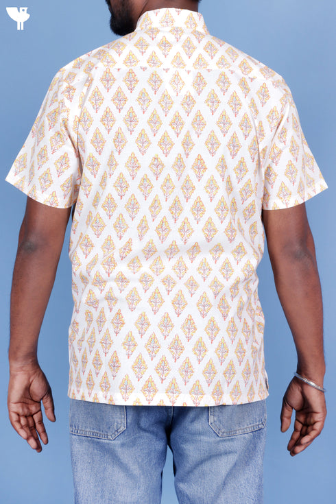 Cotton Men’s Half Sleeved Shirt In Block Print