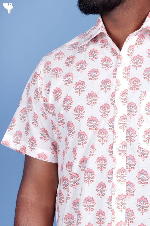 Cotton Men’s Half Sleeved Shirt In Block Print