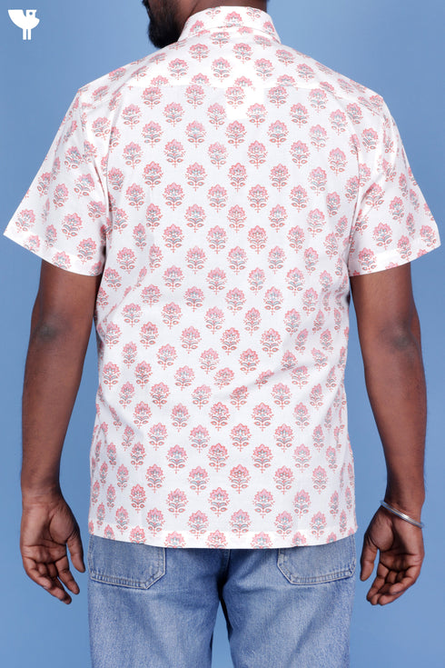 Cotton Men’s Half Sleeved Shirt In Block Print