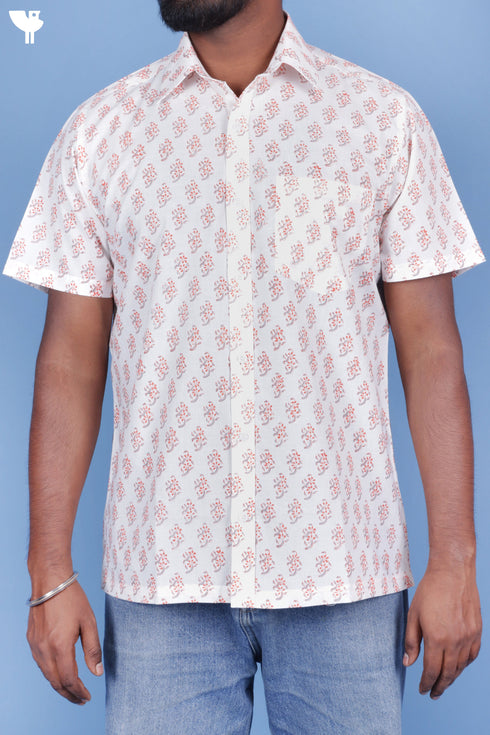 Cotton Men’s Half Sleeved Shirt In Block Print