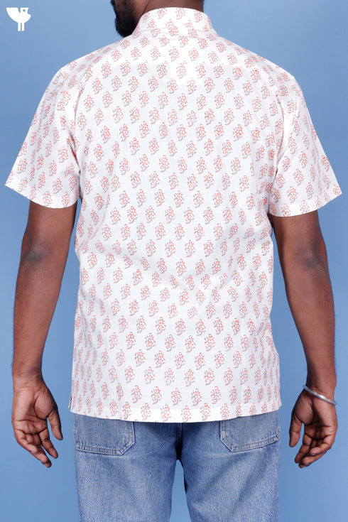 Cotton Men’s Half Sleeved Shirt In Block Print