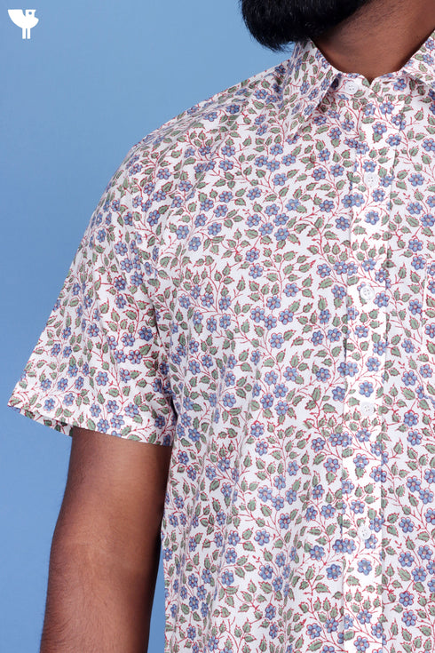 Cotton Men’s Half Sleeved Shirt In Block Print