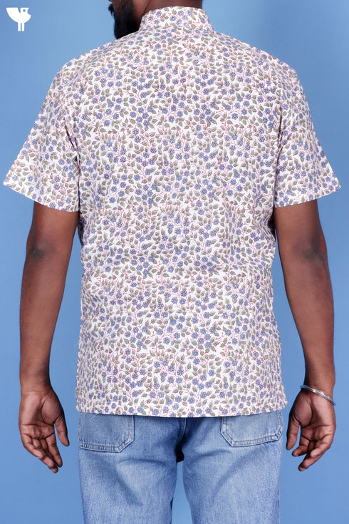 Cotton Men’s Half Sleeved Shirt In Block Print