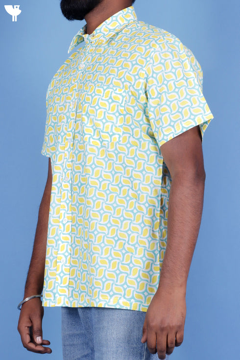 Cotton Men’s Half Sleeved Shirt In Block Print